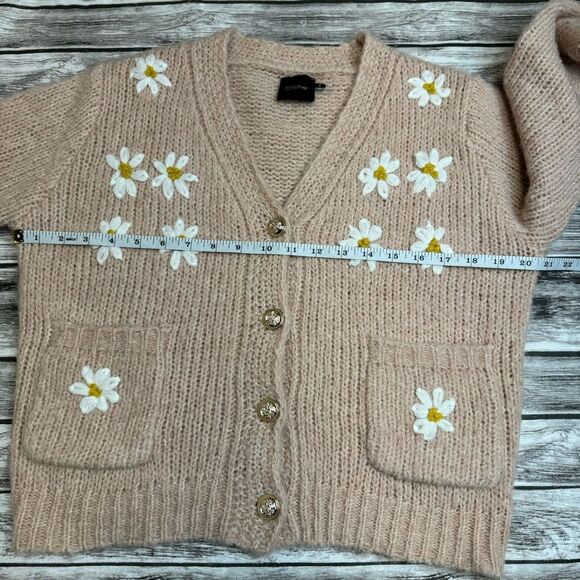 Cliche Floral Embroidered Button Cardigan Wool Blend Peach Small Cozy - Picture 11 of 13